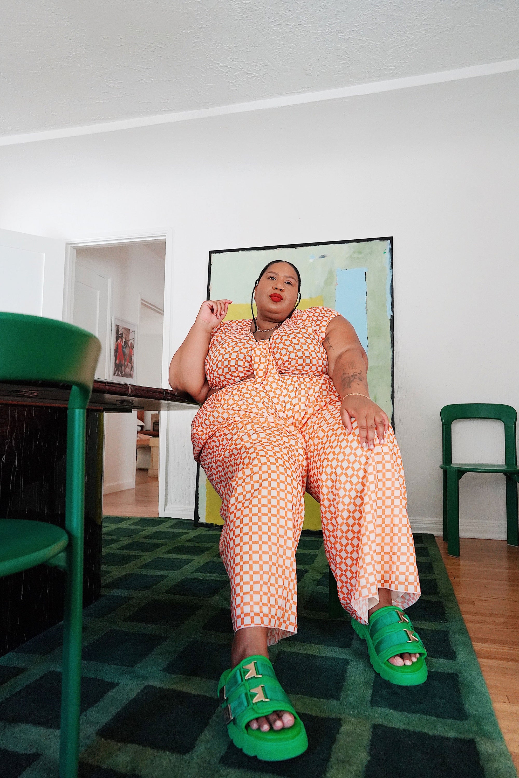 WRAY - Knot Pants - Sunset Basket Check -