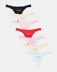 Organic Basics - Core Ruffled Thong Week-Pack - Seafoam / Fairy Pink / Dragon Red / Soft Vanilla / Black -