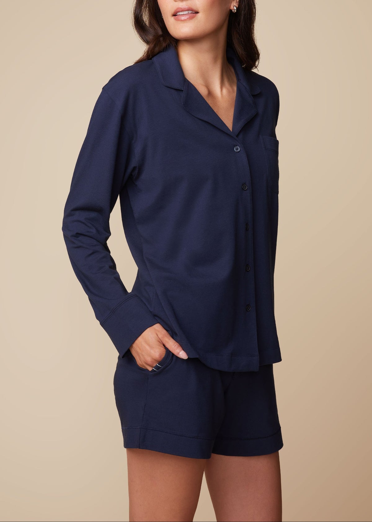 Harper Wilde - Perfect Pima Long Sleeve Button Up - Navy -
