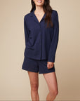 Harper Wilde - Perfect Pima Long Sleeve Button Up - Navy -