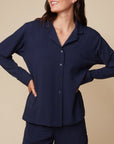 Harper Wilde - Perfect Pima Long Sleeve Button Up - Navy -