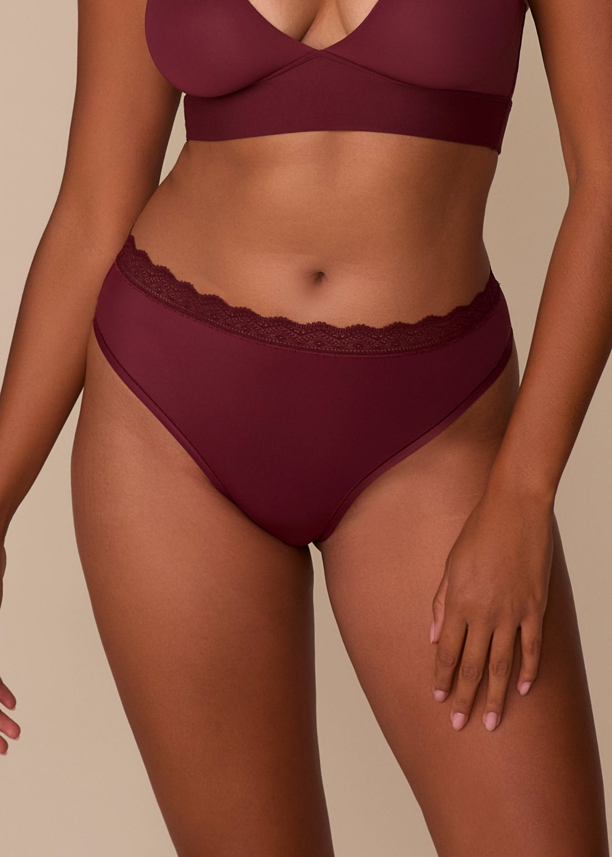 Harper Wilde - Bliss Lace Highwaist Thong - Bordeaux -