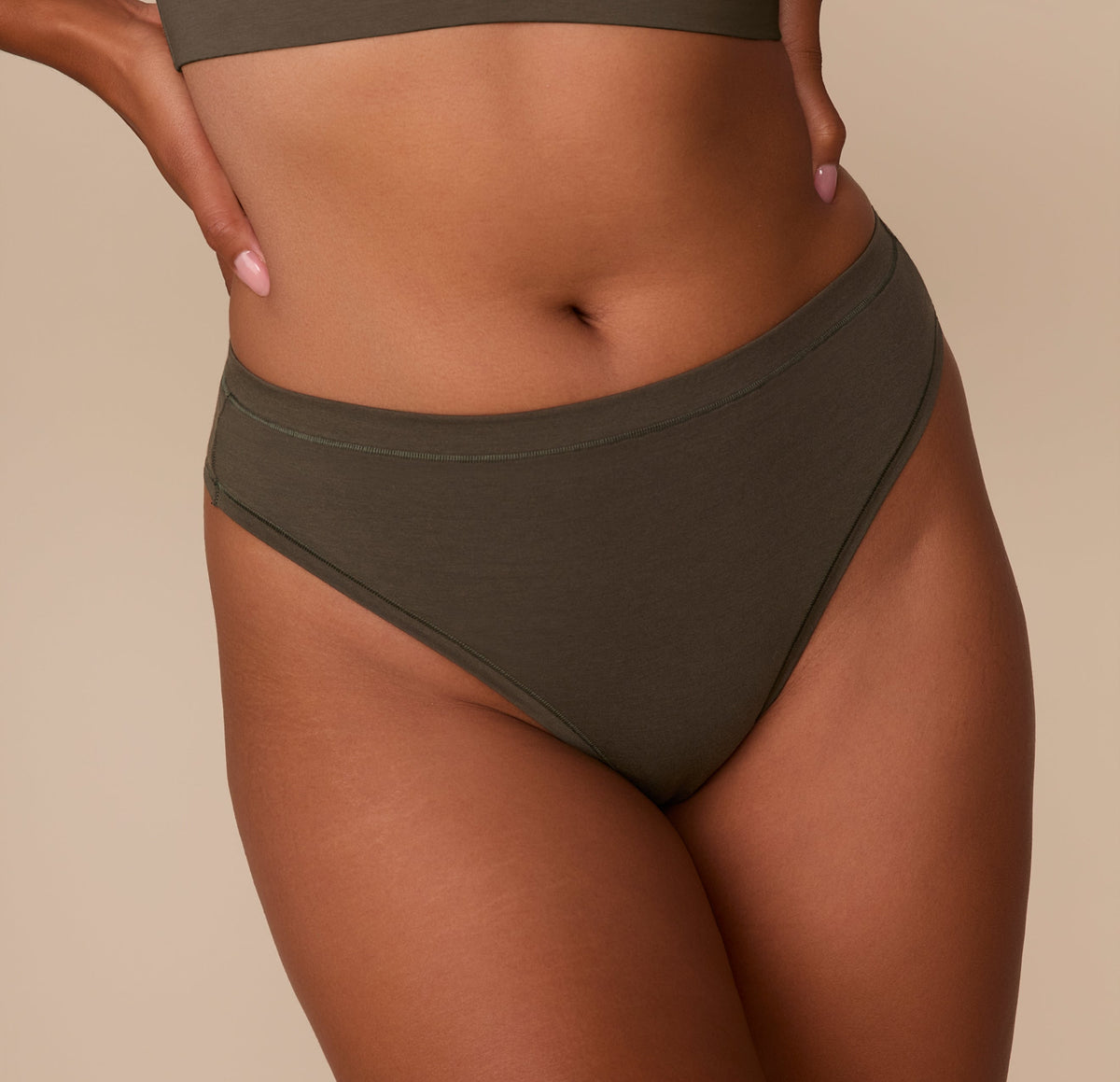 Harper Wilde - Cloud Cotton Highwaist Thong - Olive -