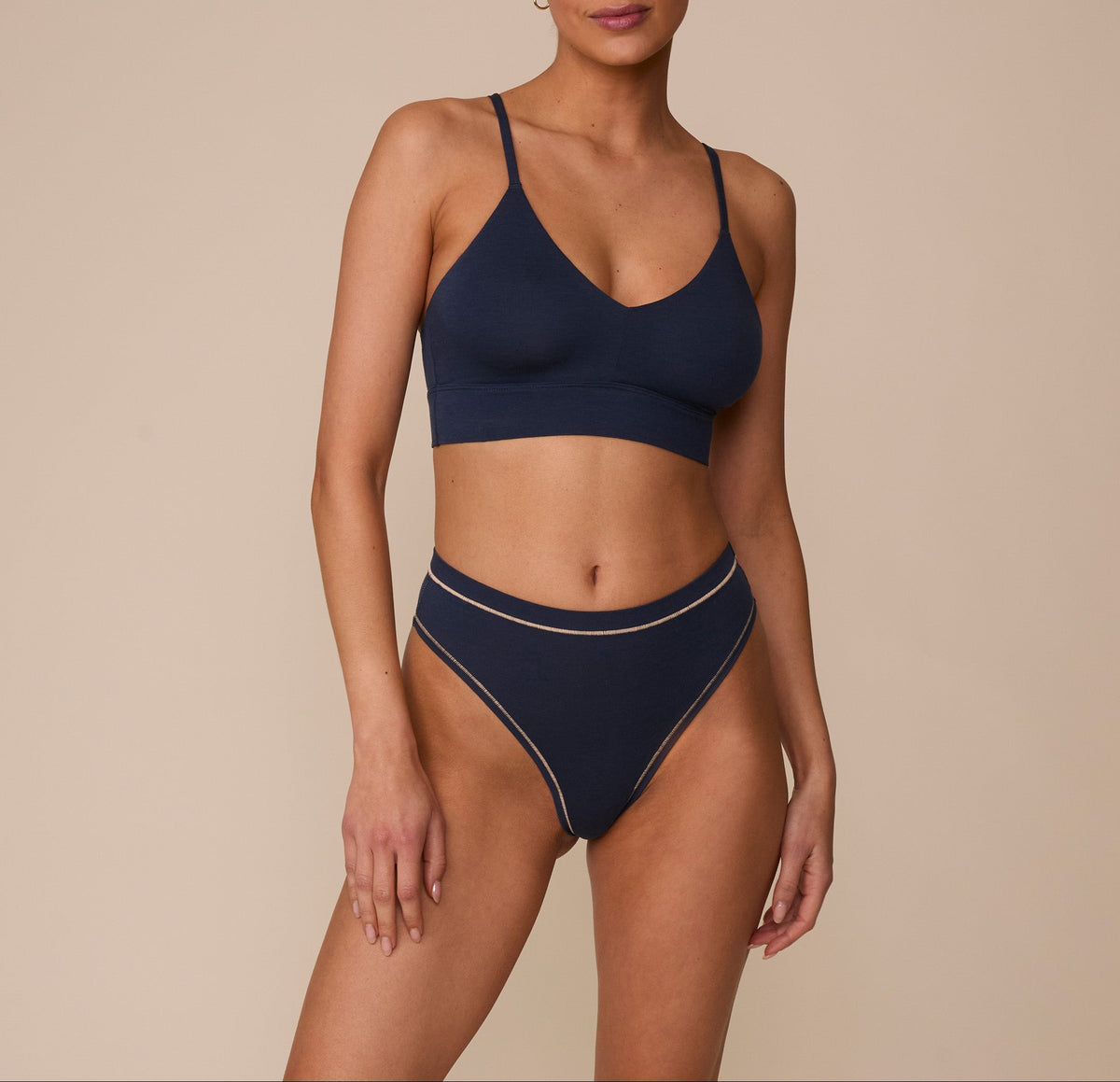 Harper Wilde - Cloud Cotton Highwaist Thong - Midnight w/ Tan -