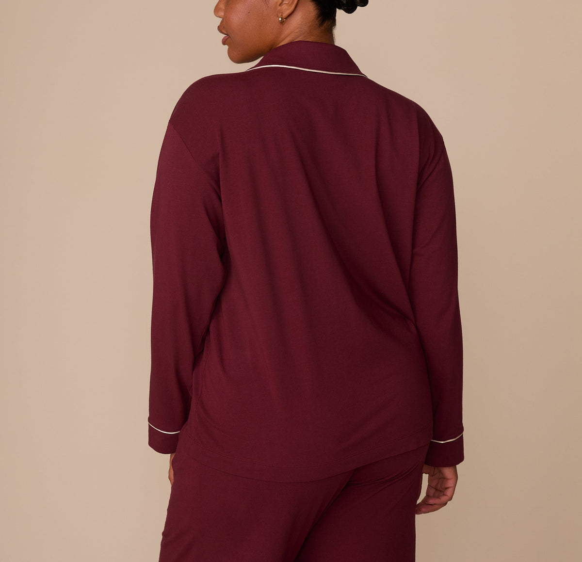 Harper Wilde - Perfect Pima Long Sleeve Button Up (Piping) - Bordeaux -