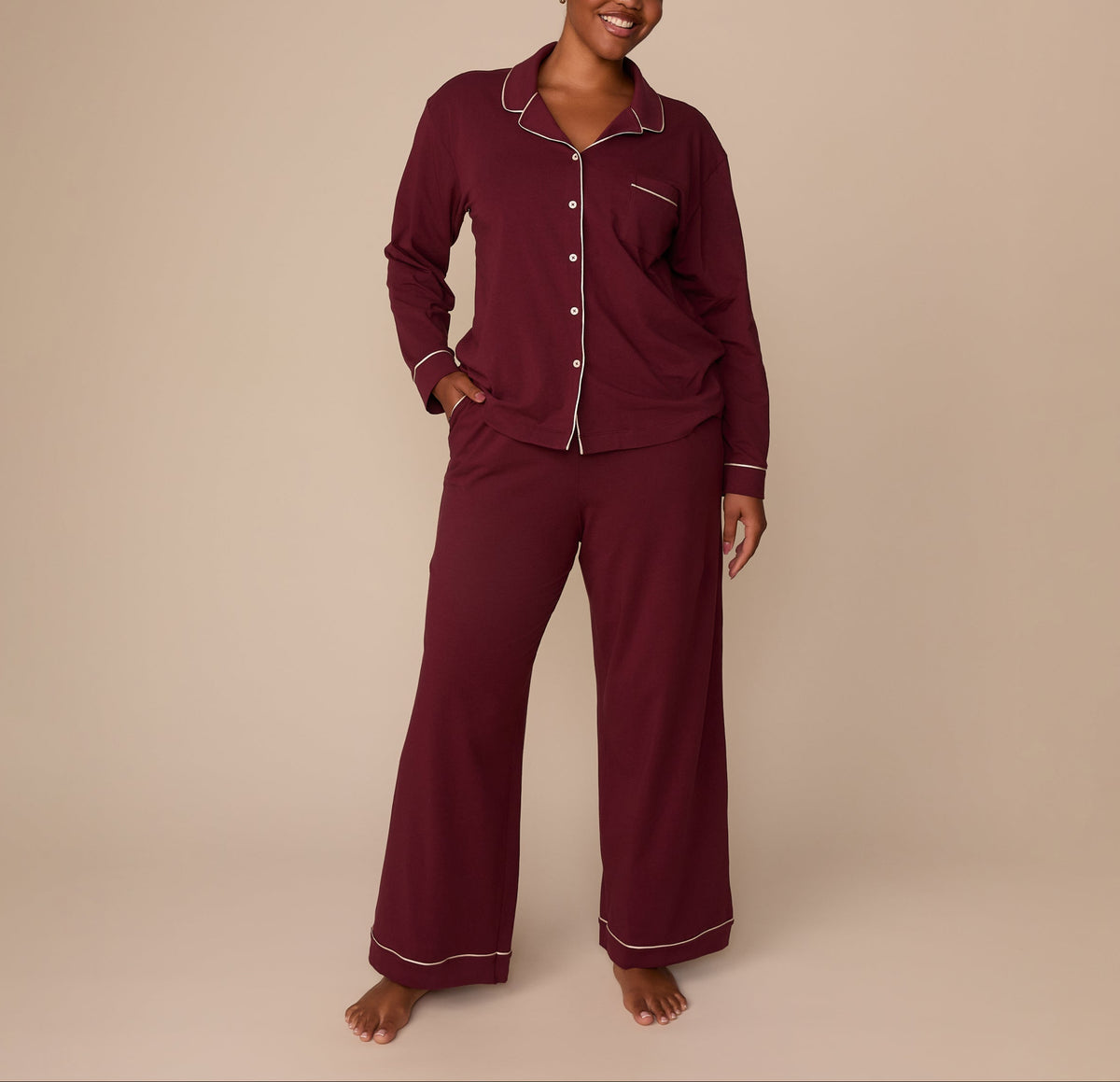Harper Wilde - Perfect Pima Pant (Piping) - Bordeaux -
