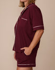 Harper Wilde - Perfect Pima Short Sleeve Button Up (Piping) - Bordeaux -