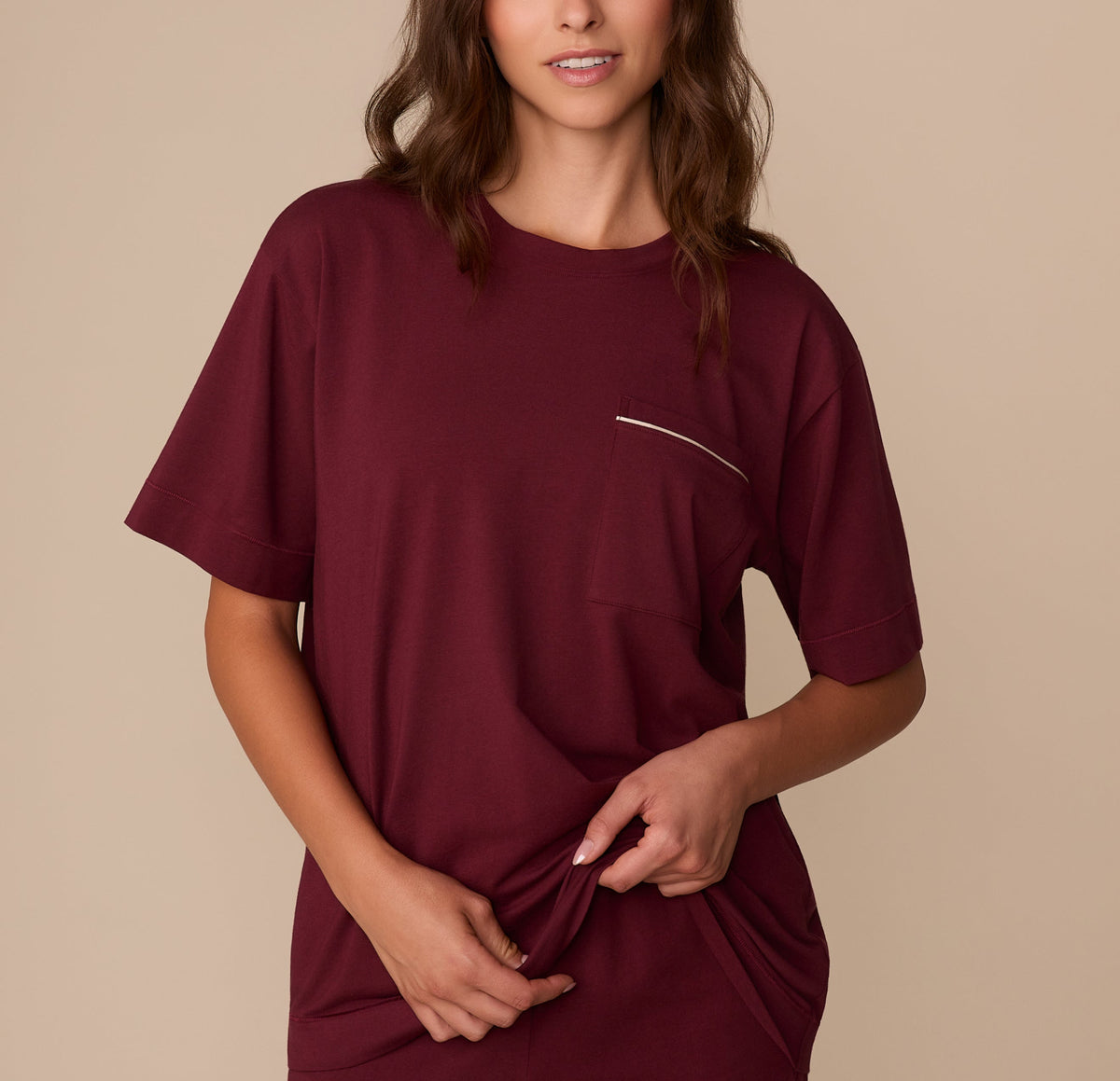 Harper Wilde - Perfect Pima Tee (Piping) - Bordeaux -