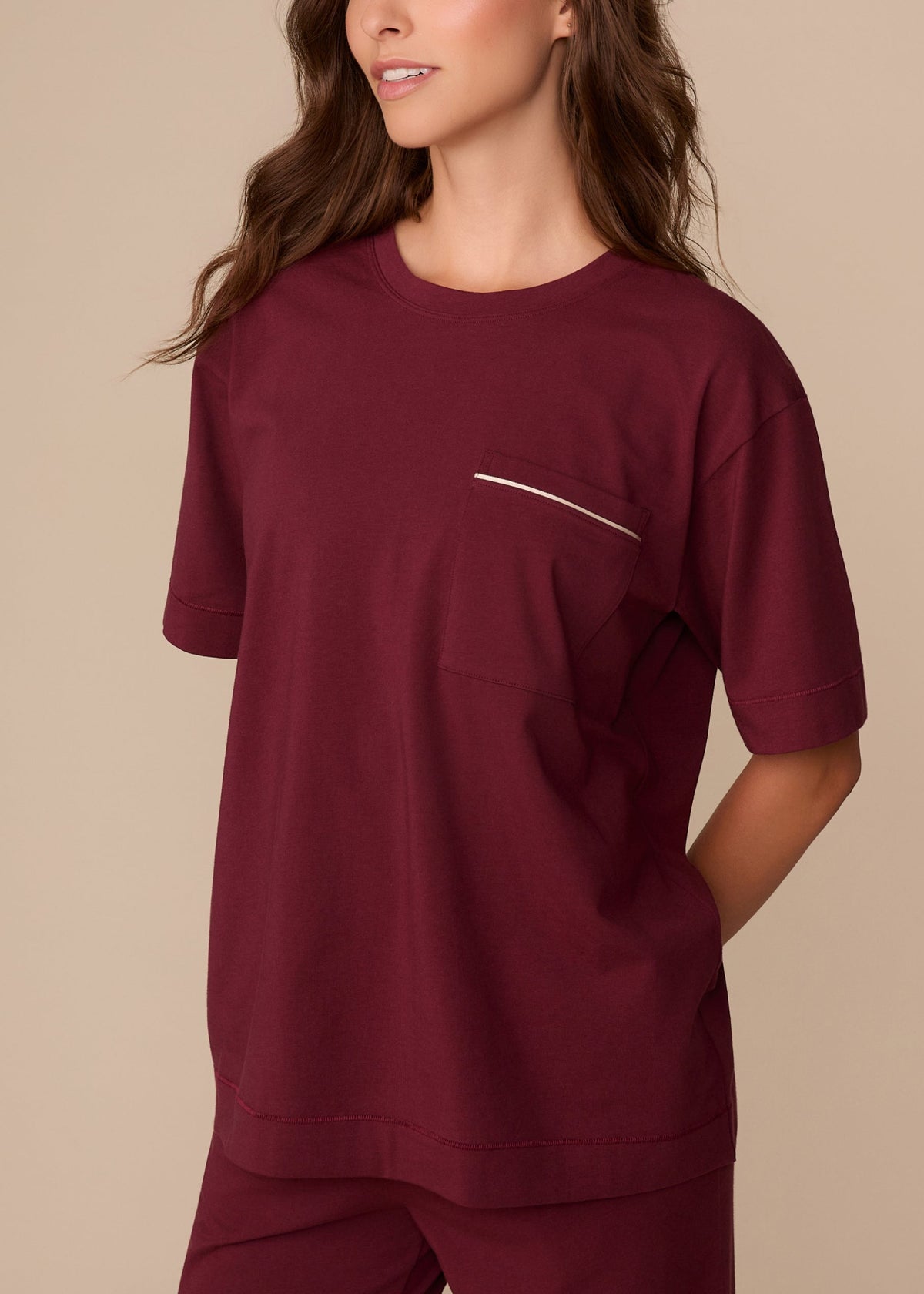 Harper Wilde - Perfect Pima Tee (Piping) - Bordeaux -