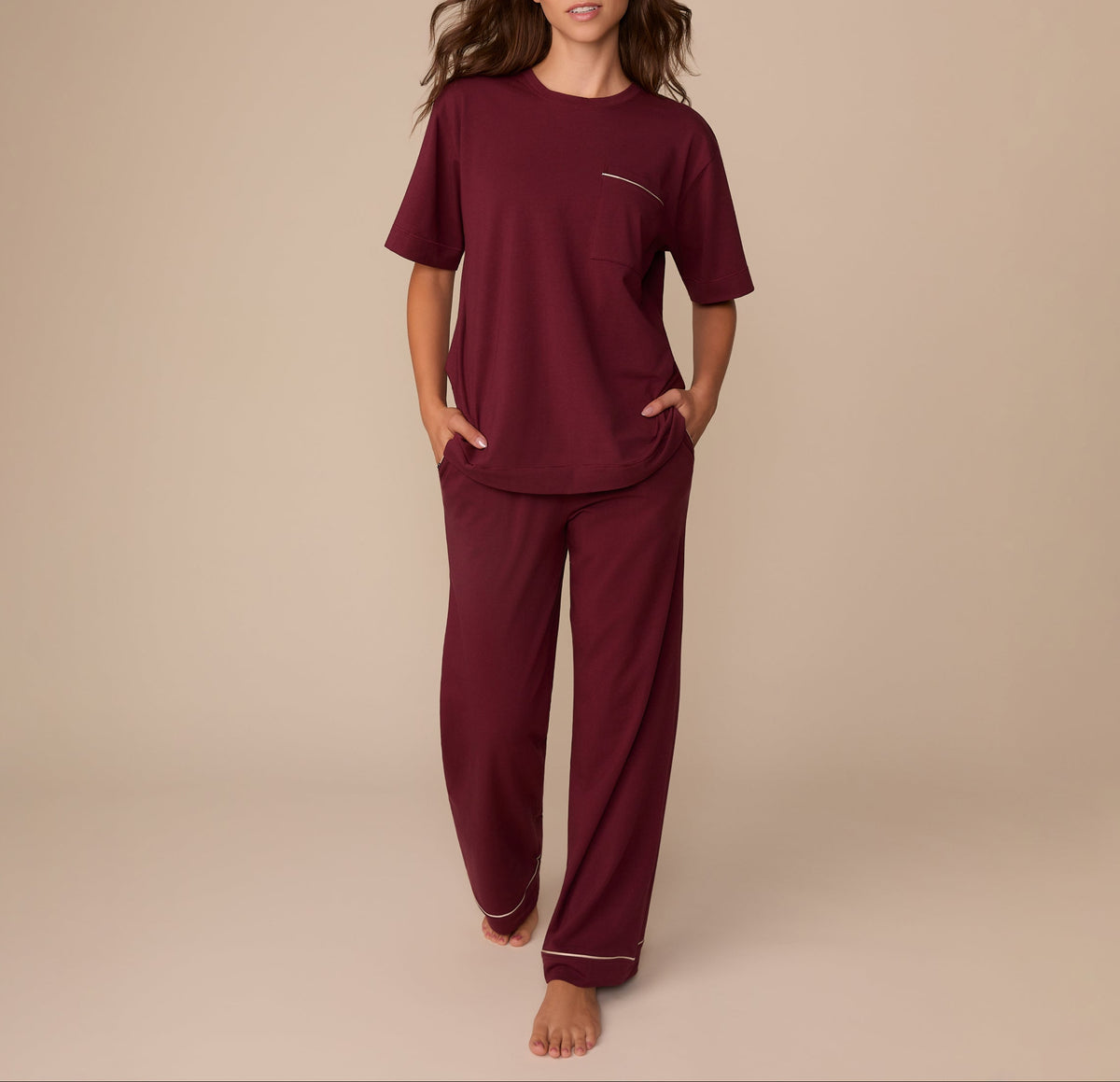 Harper Wilde - Perfect Pima Tee (Piping) - Bordeaux -