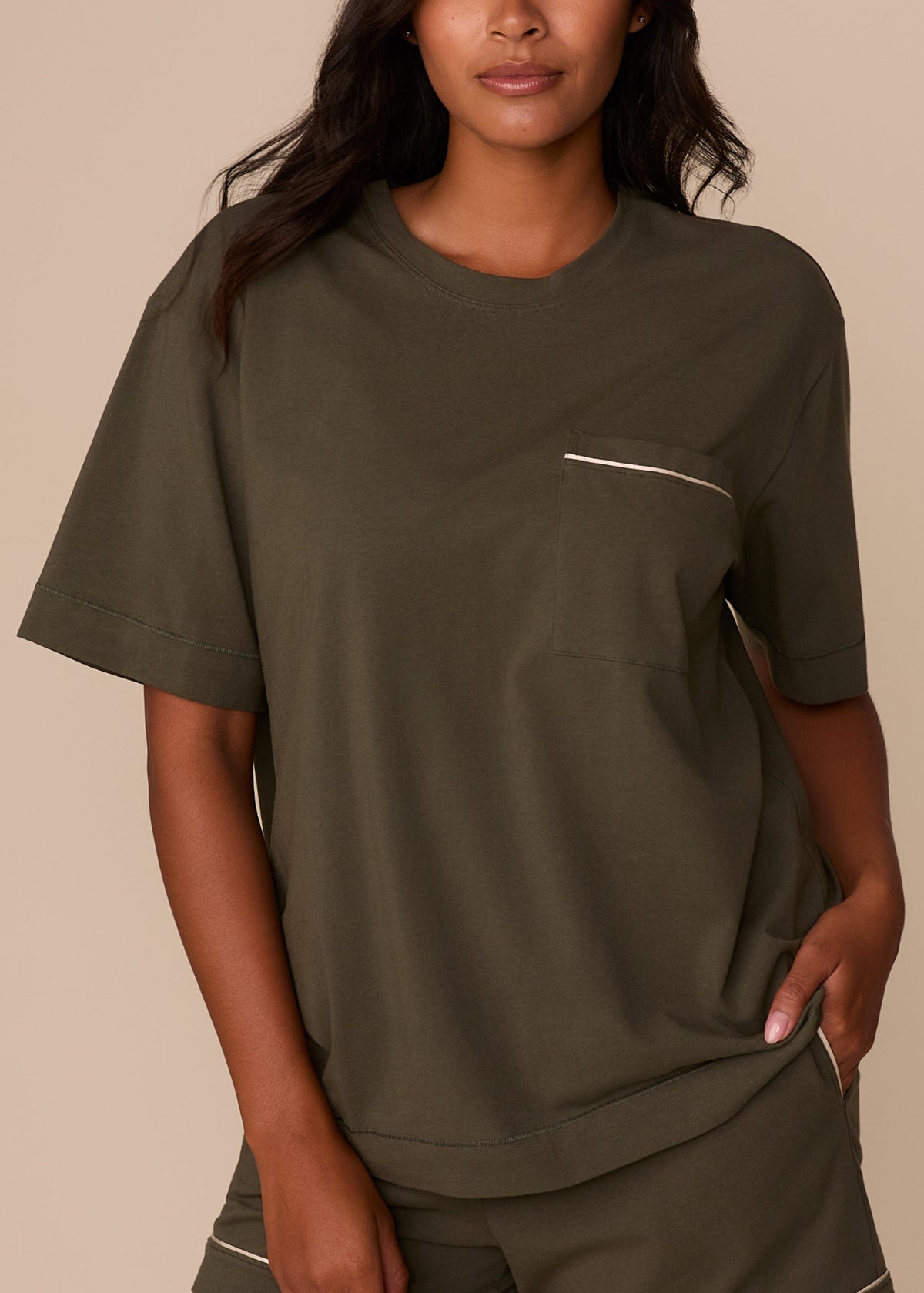 Harper Wilde - Perfect Pima Tee (Piping) - Olive -