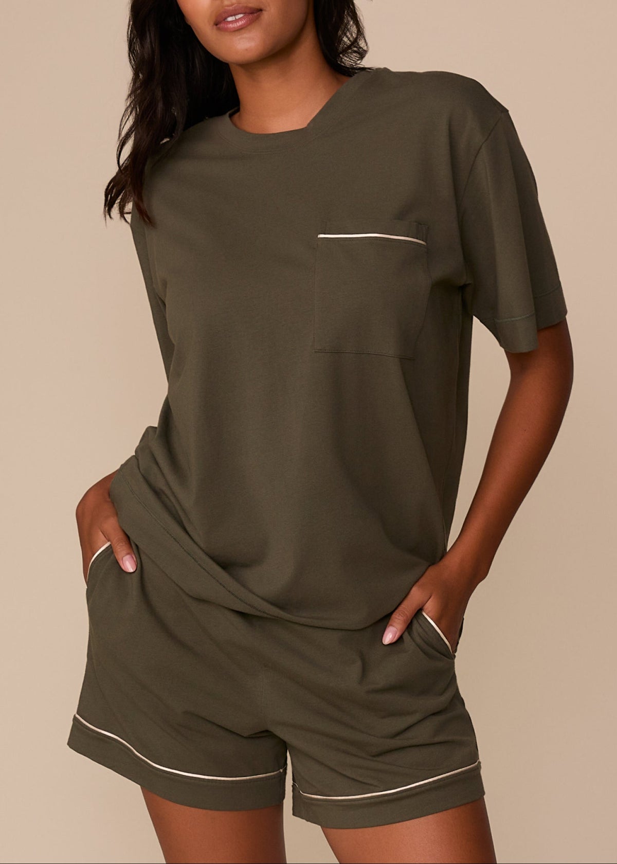 Harper Wilde - Perfect Pima Tee (Piping) - Olive -