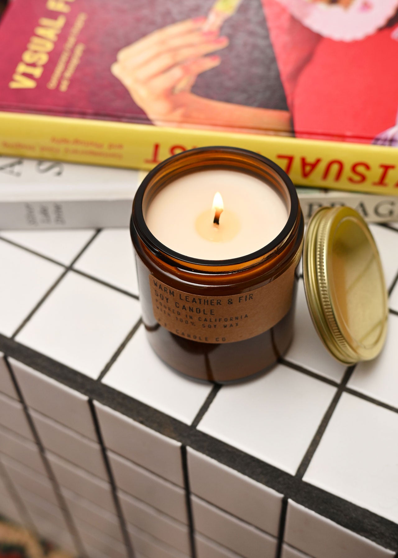 Warm Leather &amp; Fir Soy Candle