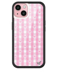 Wildflower iPhone case 15 Pink Gingham Hearts Vintage Cute Classic