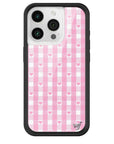 Wildflower iPhone case 15 Pro Pink Gingham Hearts Vintage Cute Classic