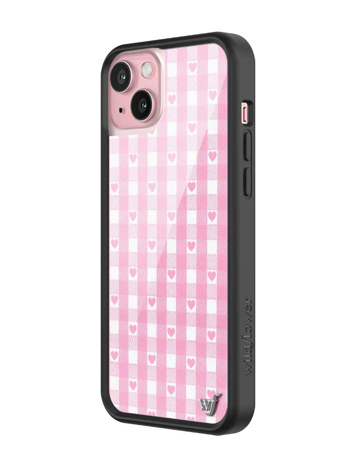 Wildflower iPhone case 15 Plus Pink Gingham Hearts Vintage Cute Classic 2