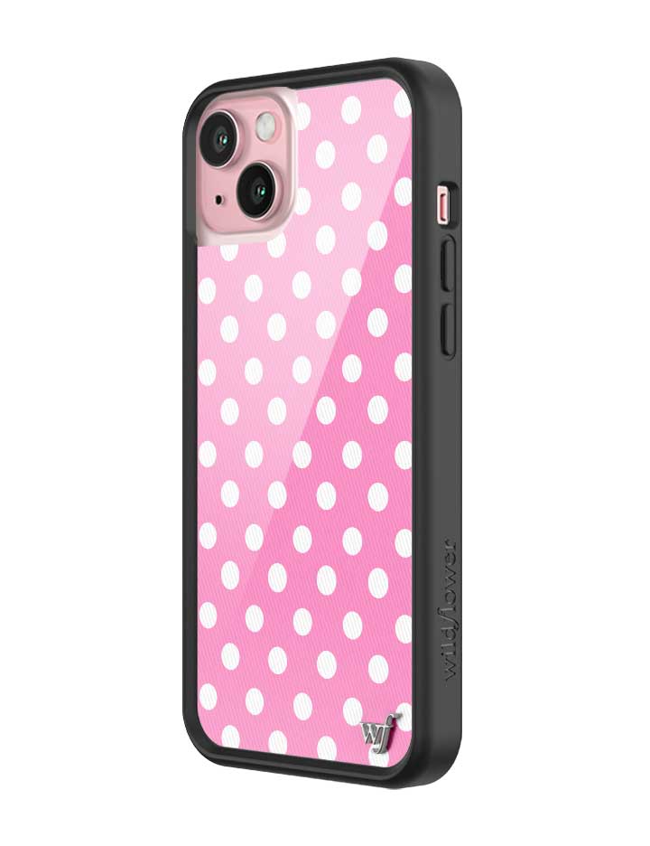 Wildflower iPhone case 15 Plus Pink Polka Dots Cute Classic