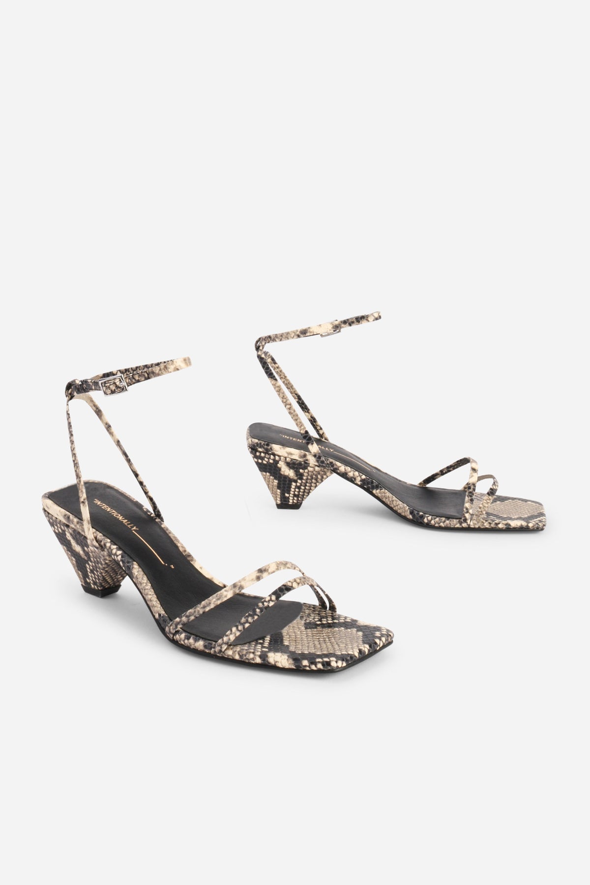 Intentionally Blank - Pretty Please Snake Embossed Heel - BLACK WHITE SNAKE EMBOSSED LEATHER