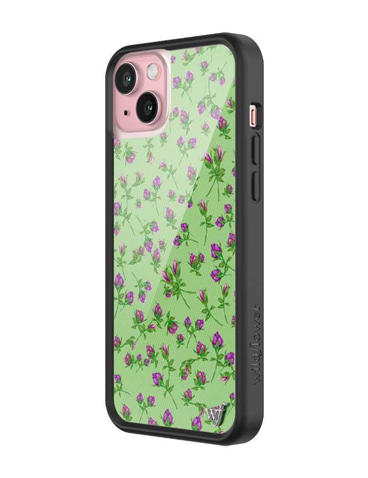 Wildflower iPhone case 15 Plus Purple Posie Rosie Cute Green