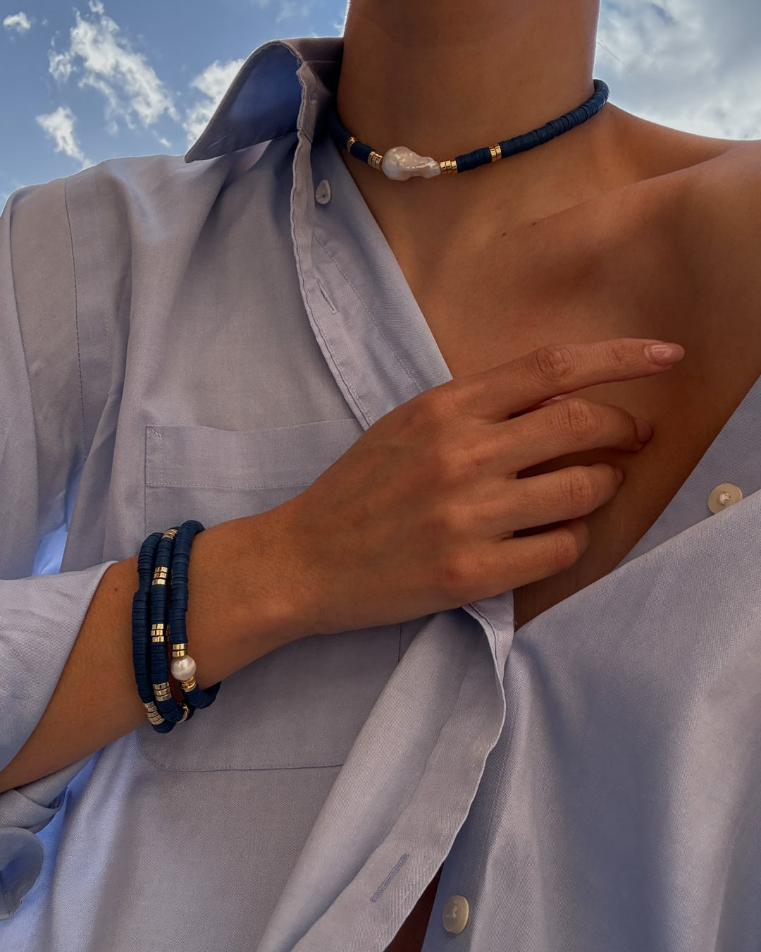Luv Aj - The Seville Pearl Bracelet Set - Navy -