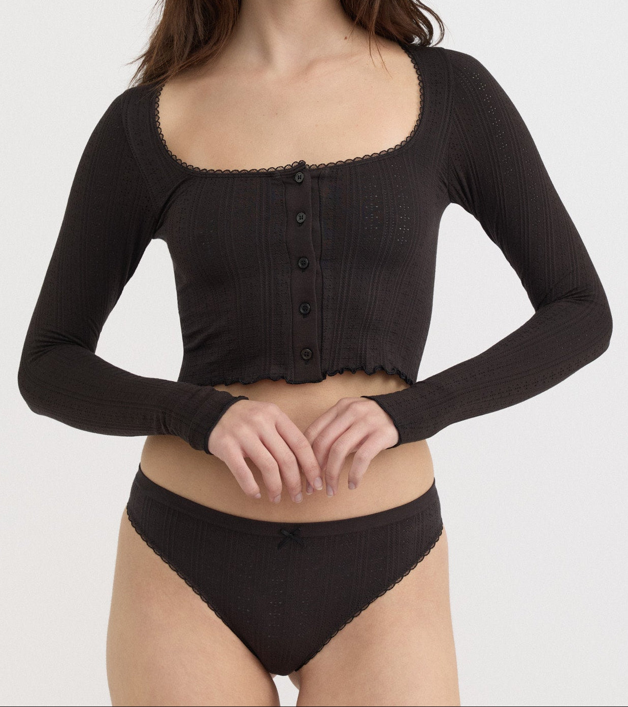 Organic Basics - Pointelle Cardigan - Black -