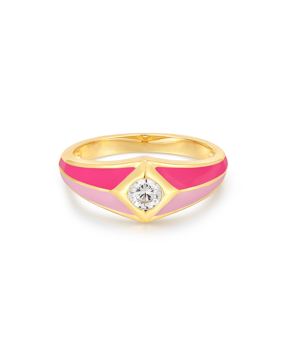 Luv Aj - Pyramid Stud Signet Ring- Pink- Gold -