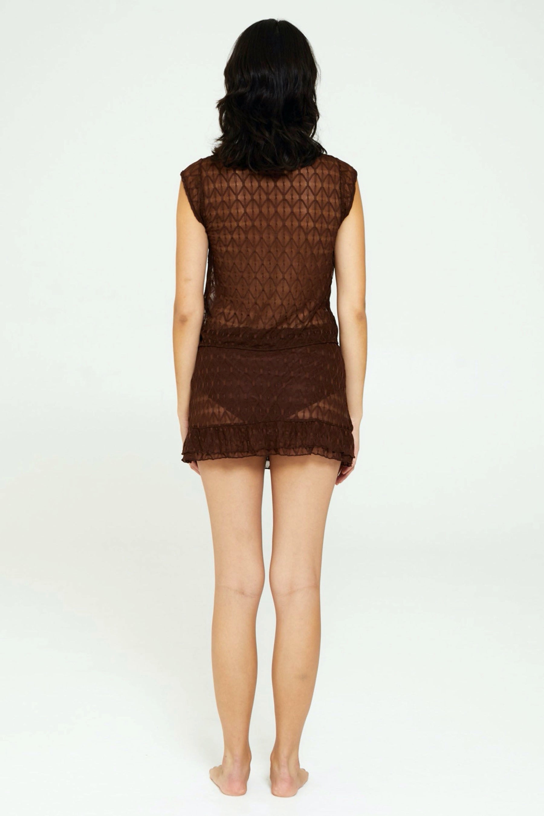 Brown Geo Lace Tie Top