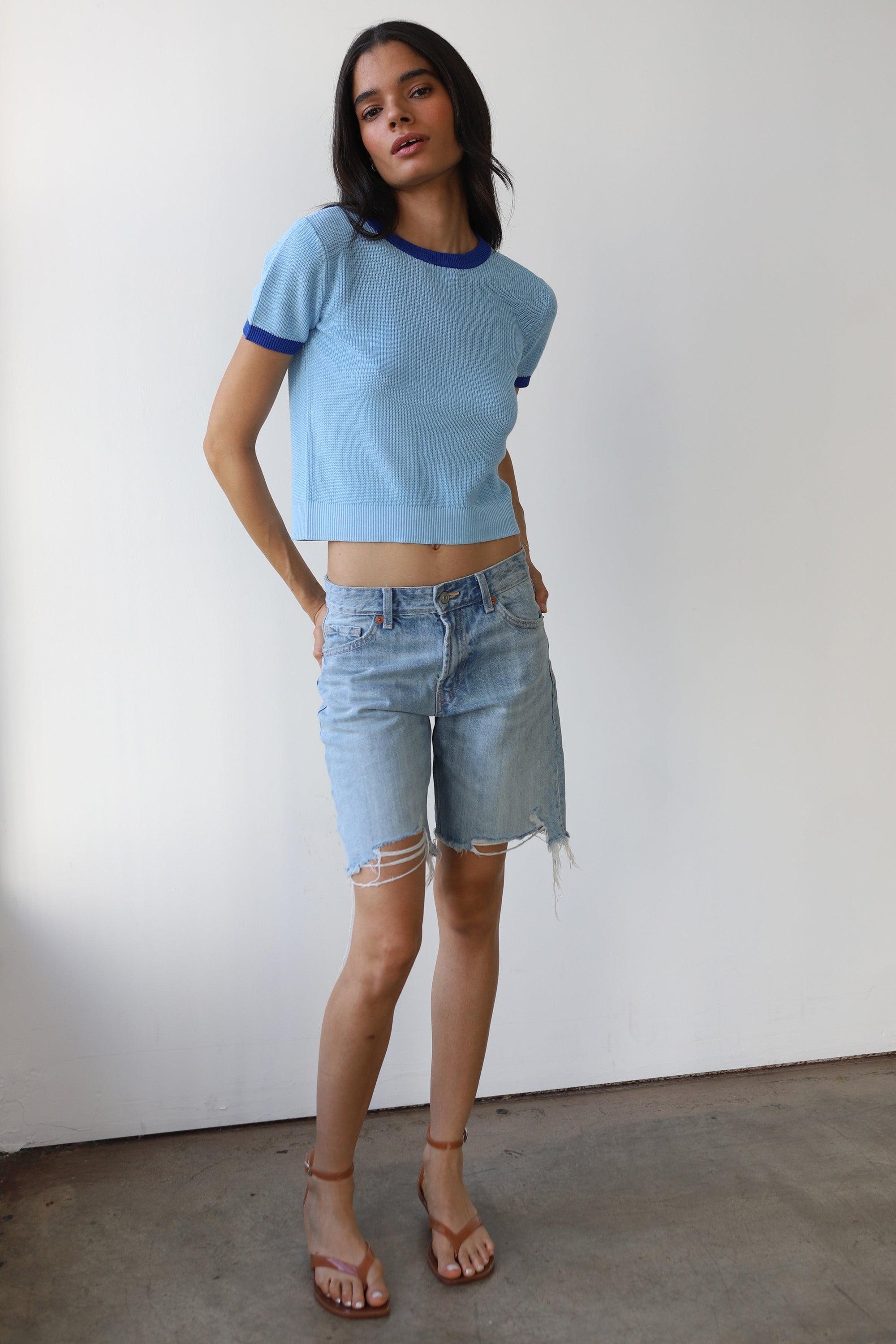 Callahan Knitwear - The Ringer Knit Tee - Capri Blue -
