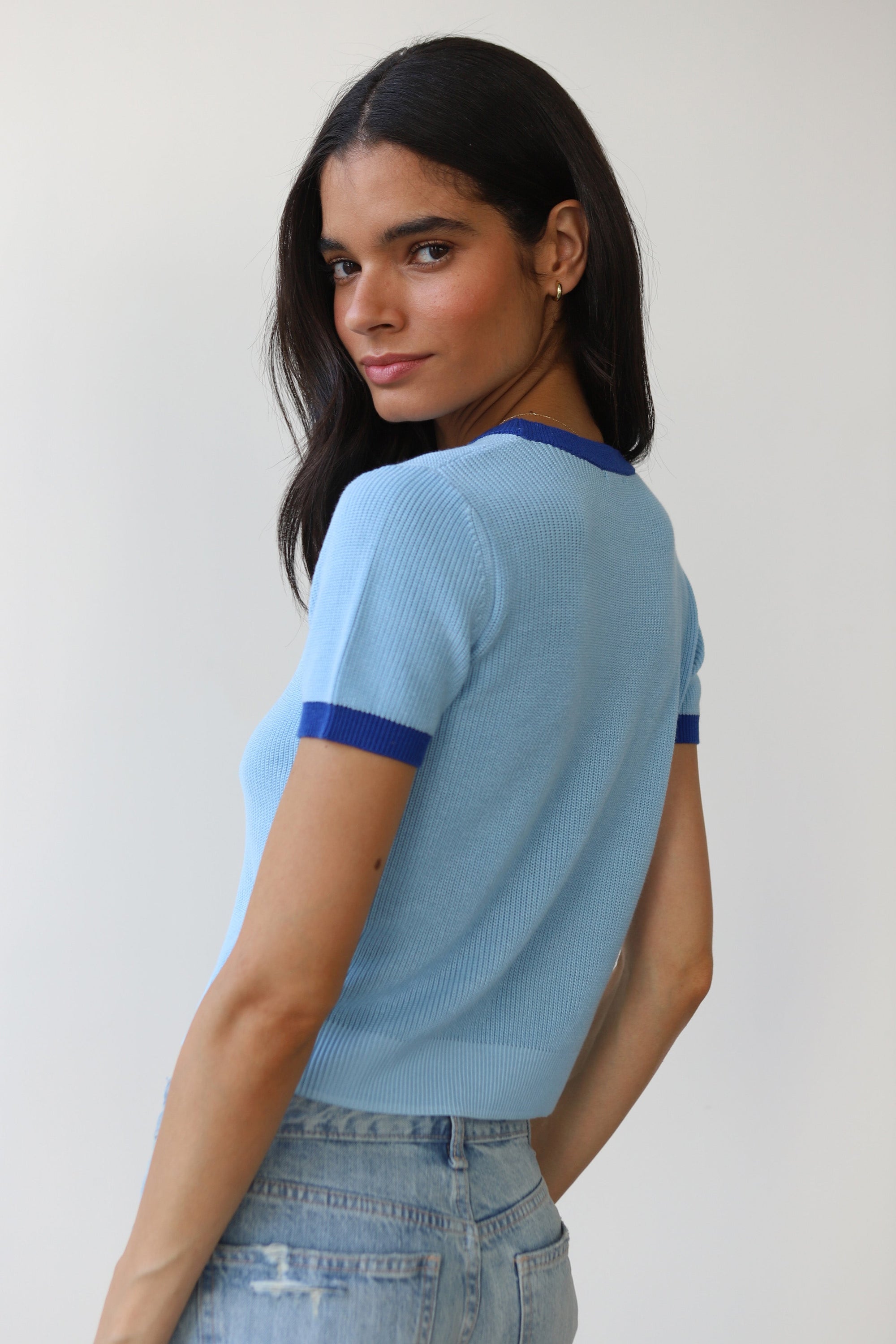 Callahan Knitwear - The Ringer Knit Tee - Capri Blue -