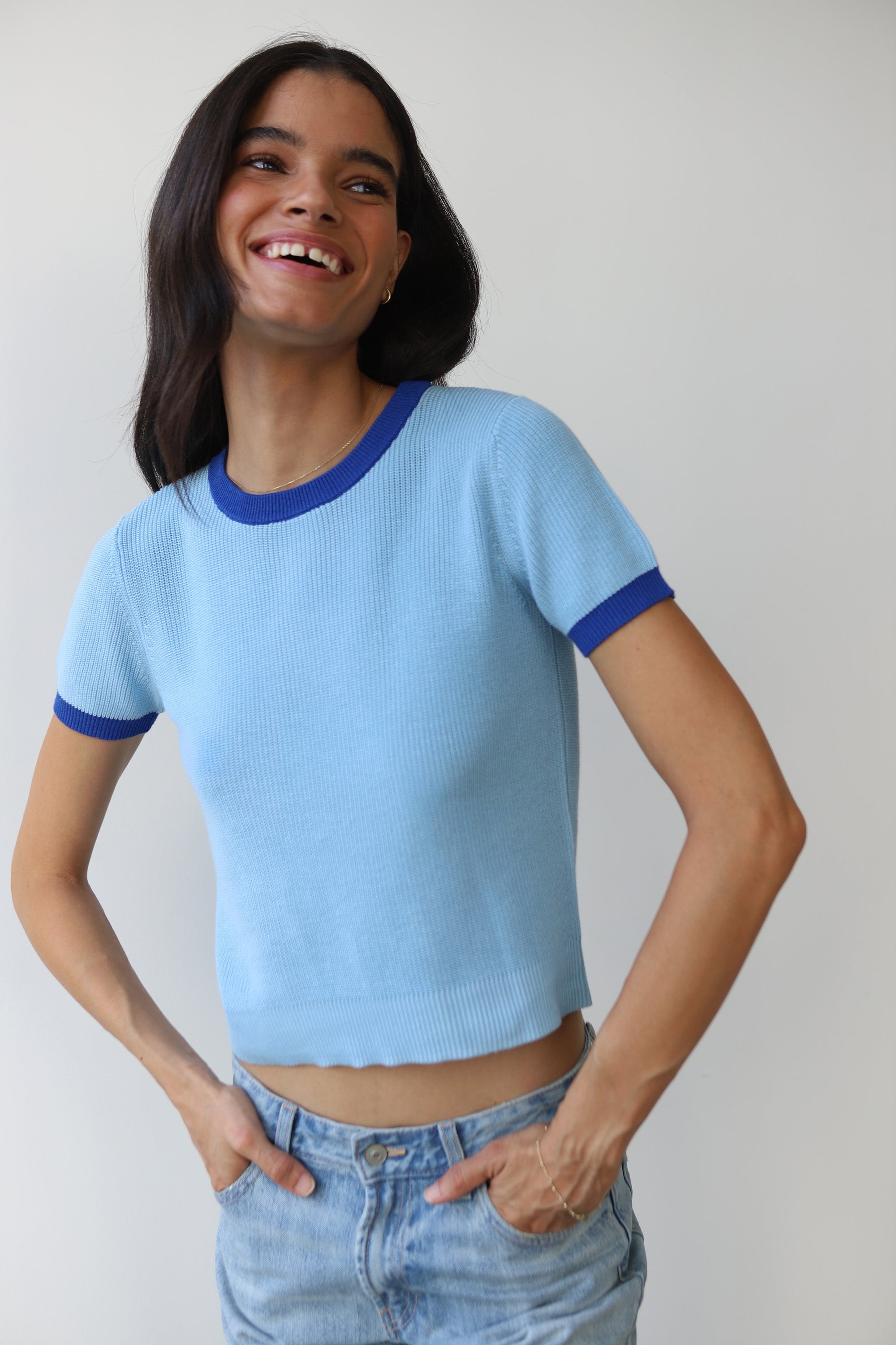 Callahan Knitwear - The Ringer Knit Tee - Capri Blue -