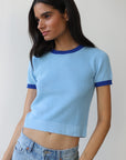 Callahan Knitwear - The Ringer Knit Tee - Capri Blue -