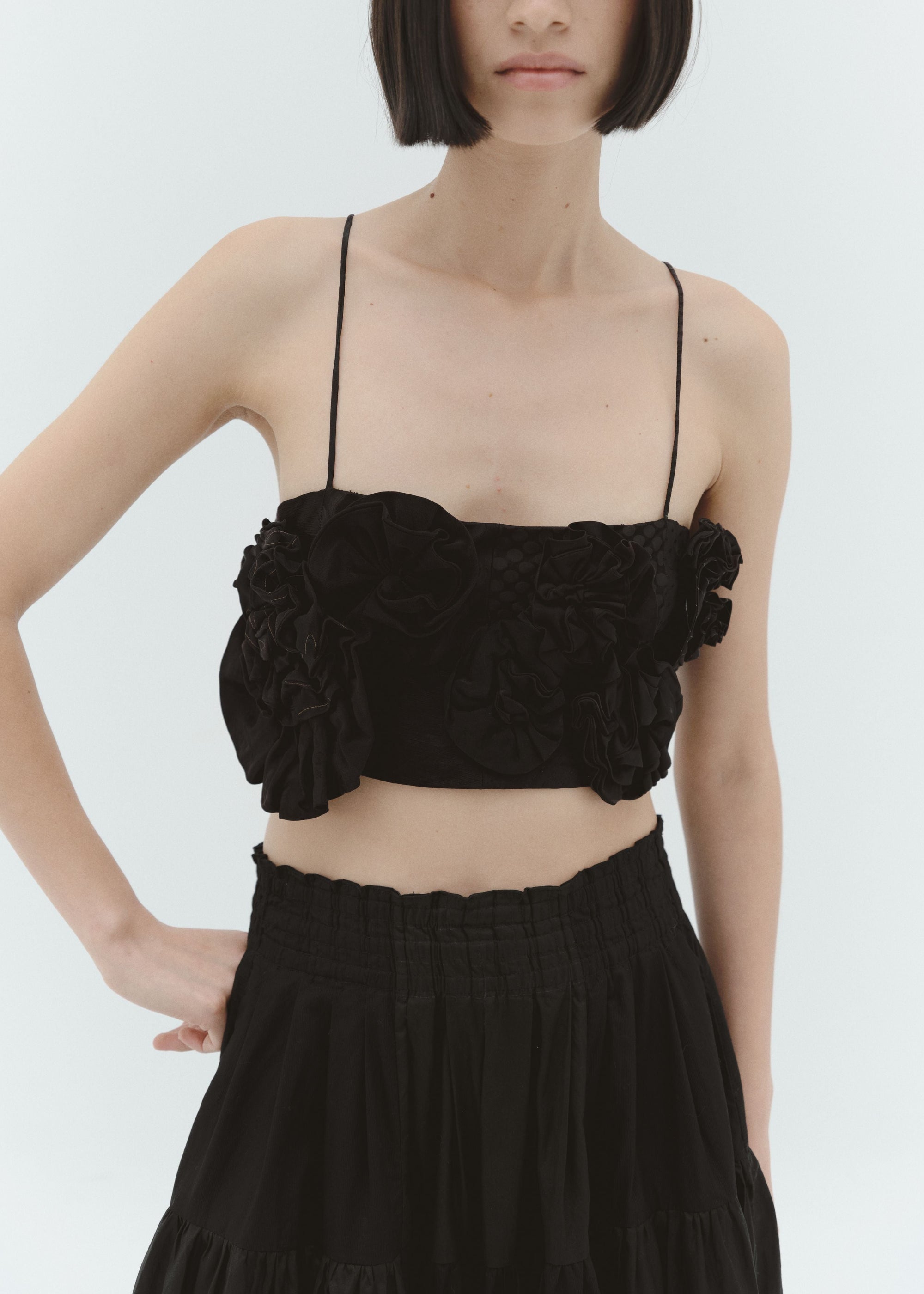 Loti - Rosa Silk Sculptural Flower Top - Black Mix -