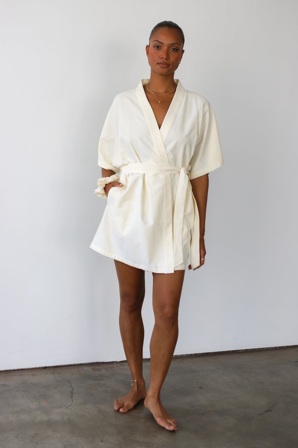 Be Idle - The Pinstripe Short Robe - Butter -