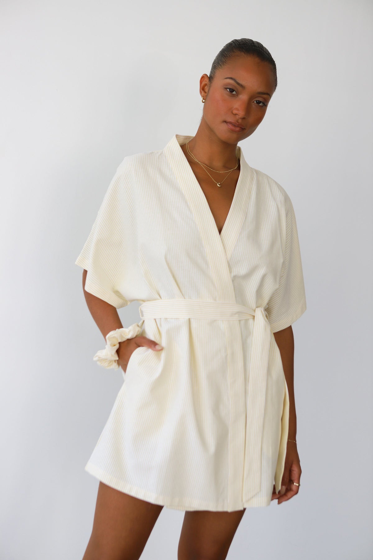 Be Idle - The Pinstripe Short Robe - Butter -
