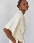 The Pinstripe Short Robe - Butter