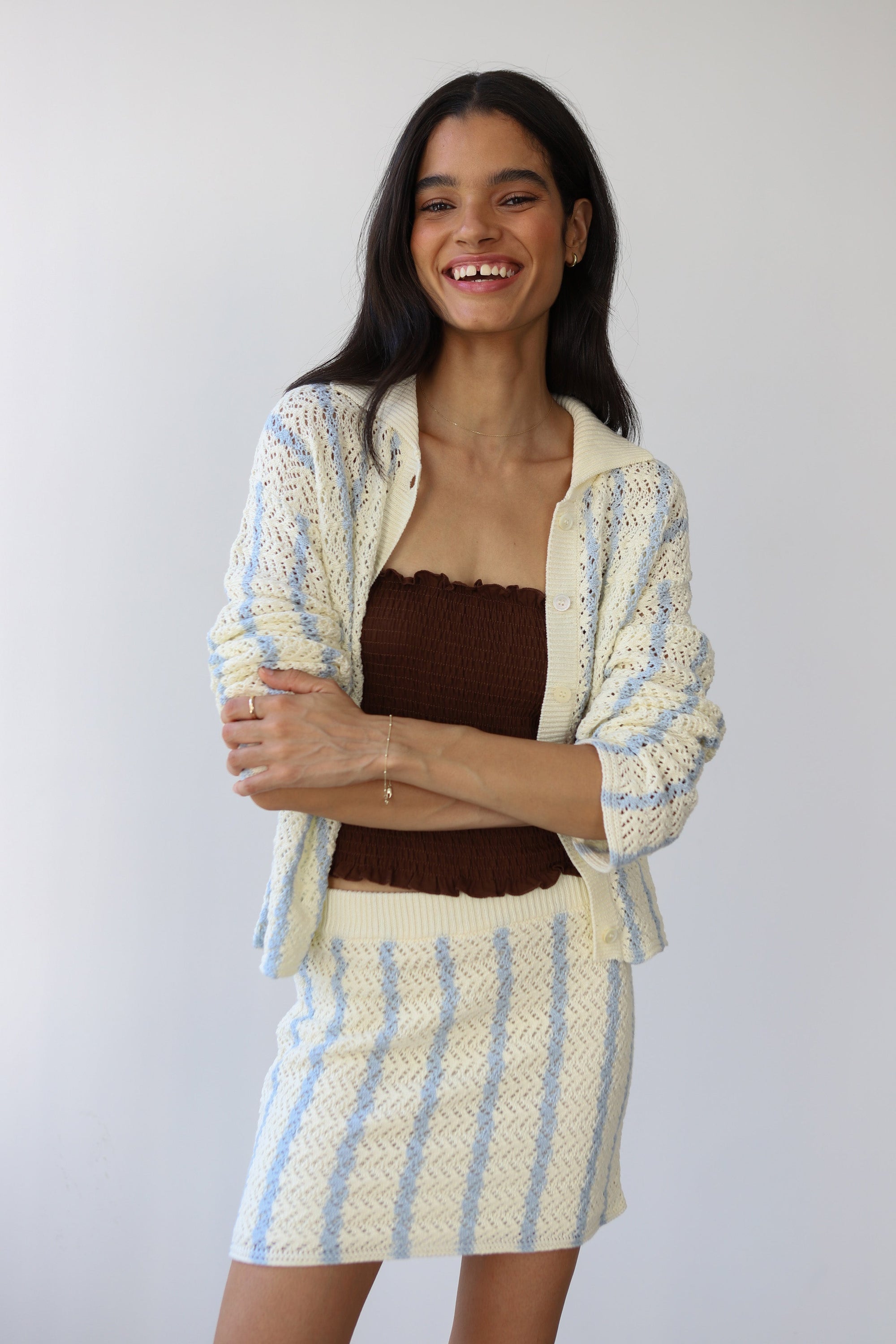 Callahan Knitwear - Sienna Crochet Button Down - Moody Blue -