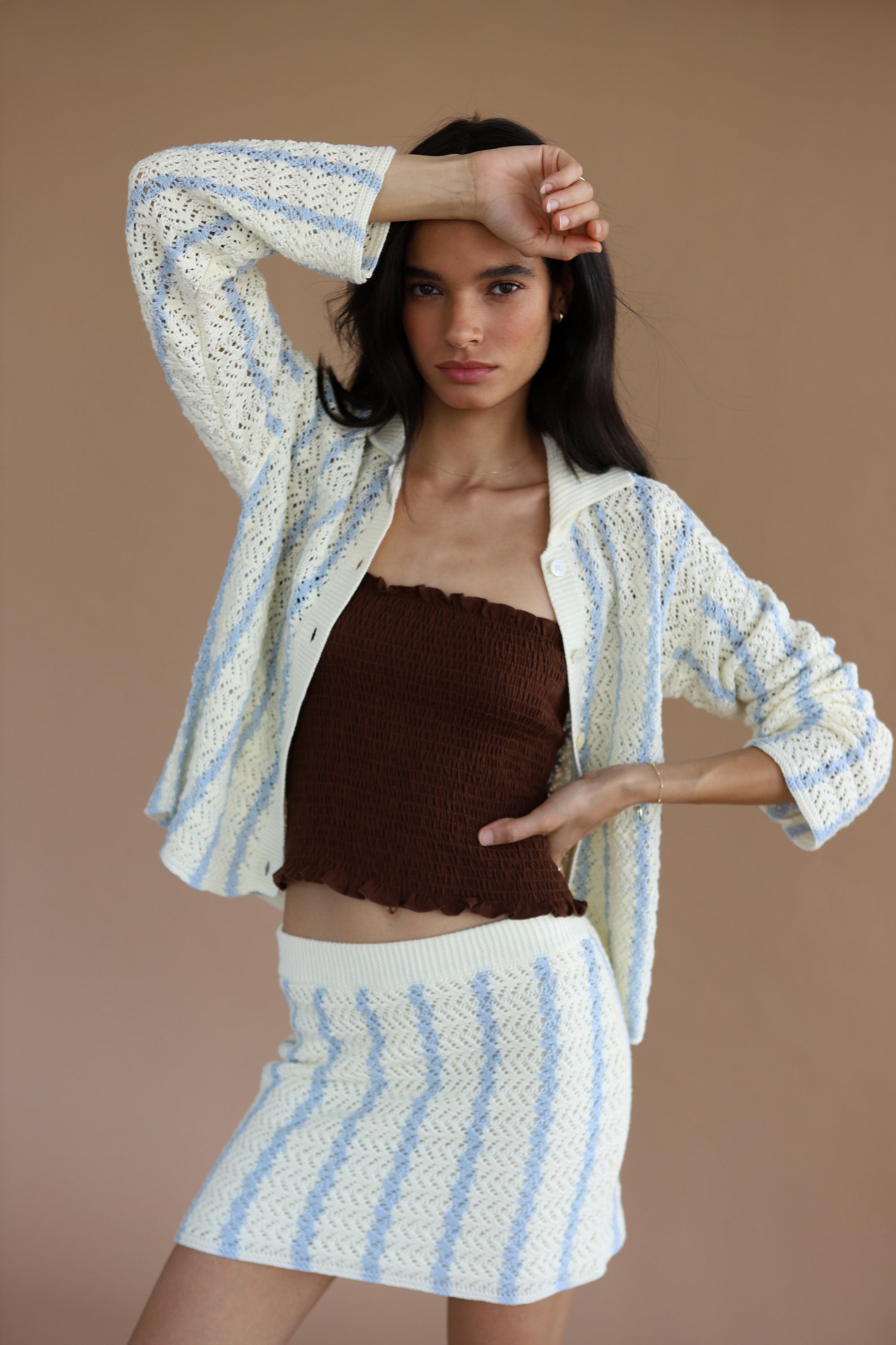 Callahan Knitwear - Sienna Crochet Button Down - Moody Blue -