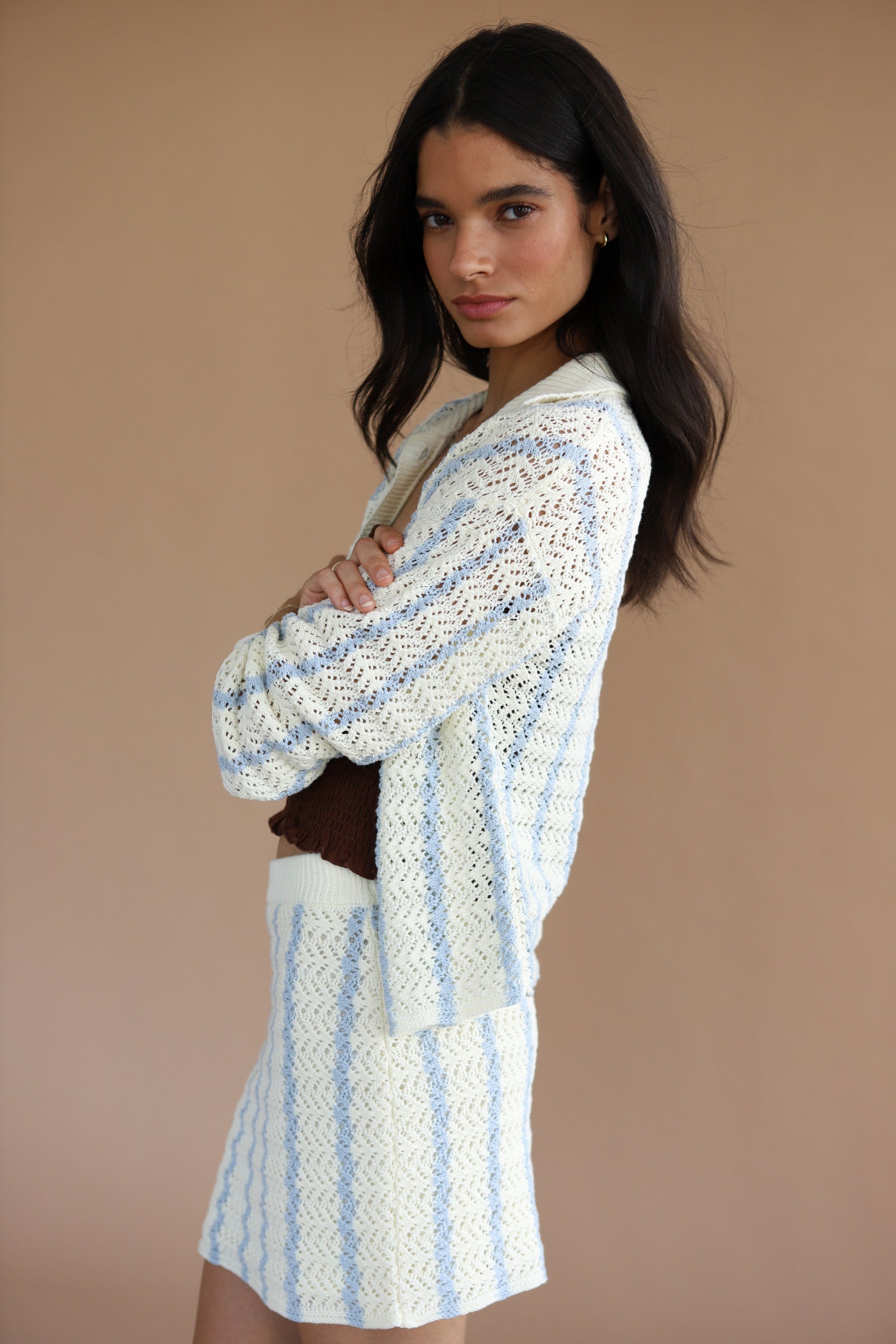 Callahan Knitwear - Sienna Crochet Button Down - Moody Blue -