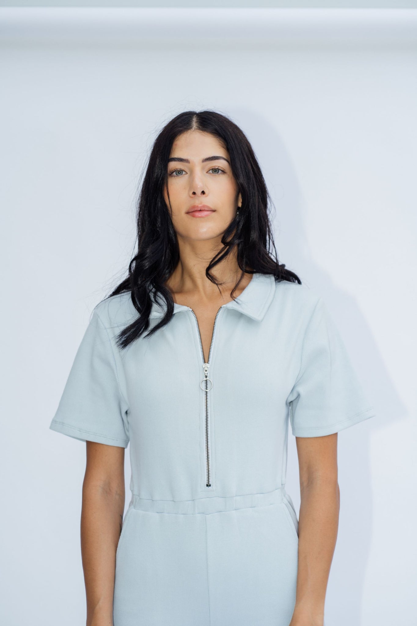 Wildflo Studio - Ribbed Polo Jumpsuit Silver -