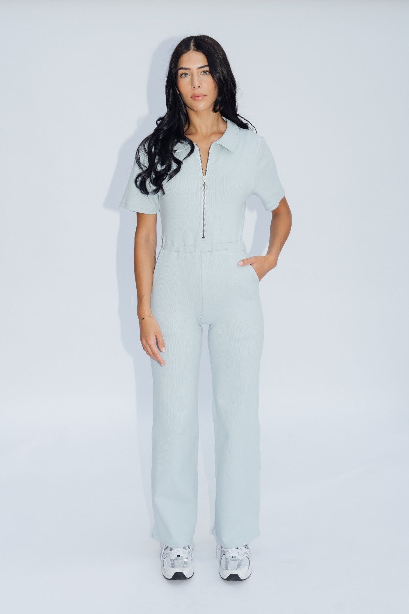 Wildflo Studio - Ribbed Polo Jumpsuit Silver -