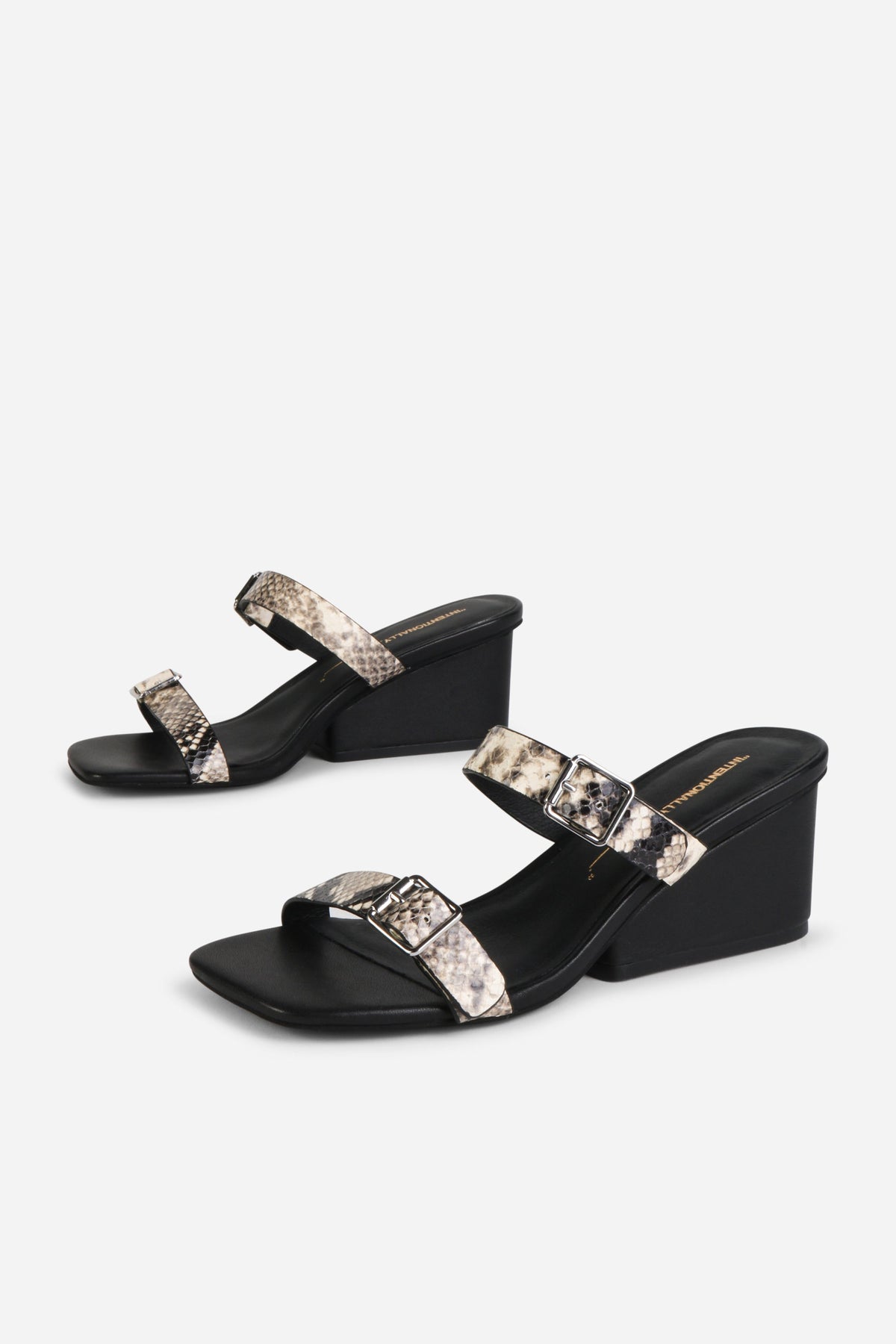 Intentionally Blank - Surrender Snake Embossed Wedge Heel - BLACK WHITE SNAKE EMBOSSED LEATHER