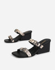 Intentionally Blank - Surrender Snake Embossed Wedge Heel - BLACK WHITE SNAKE EMBOSSED LEATHER