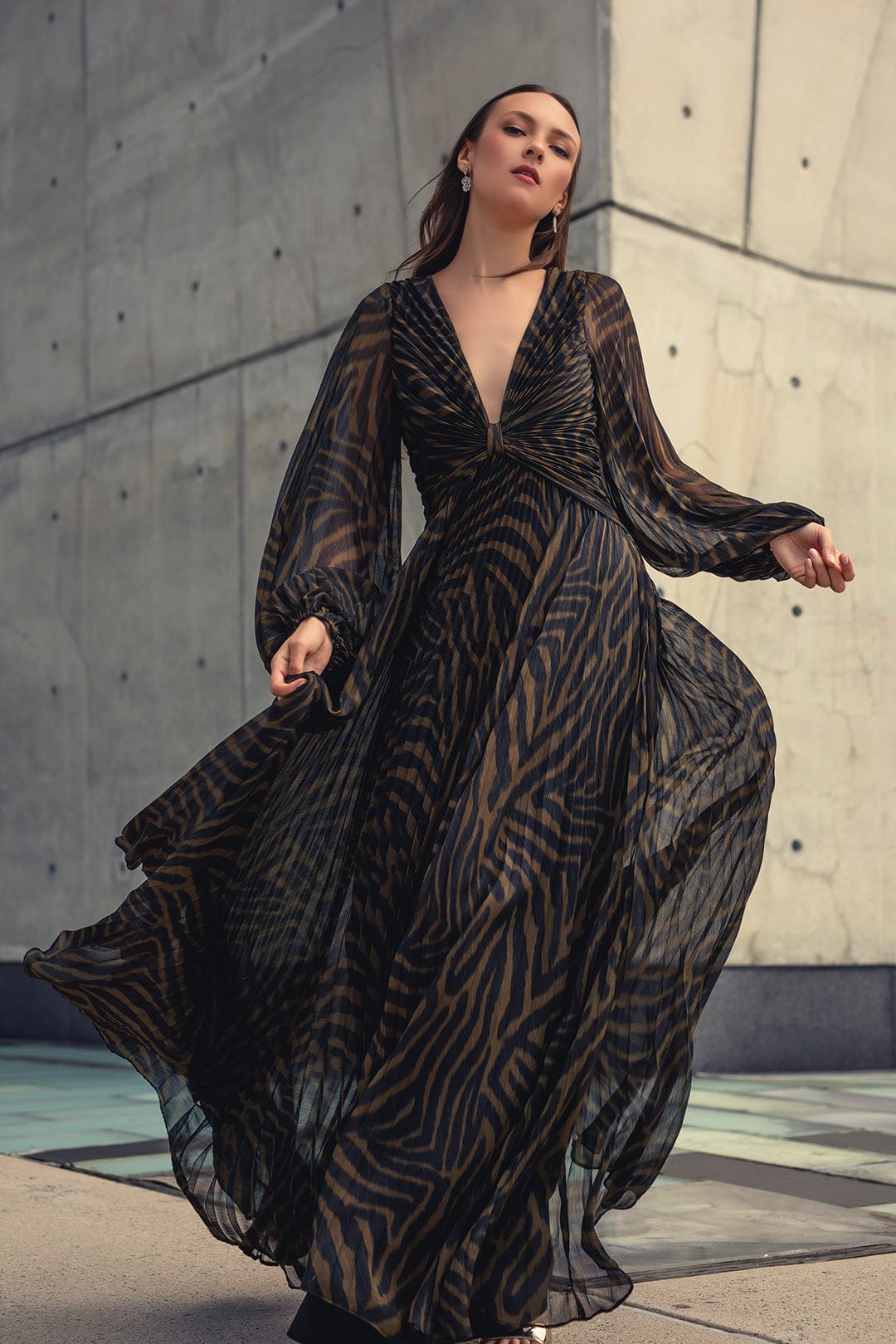 The Kennedy - Long Sleeve Pleated Gown