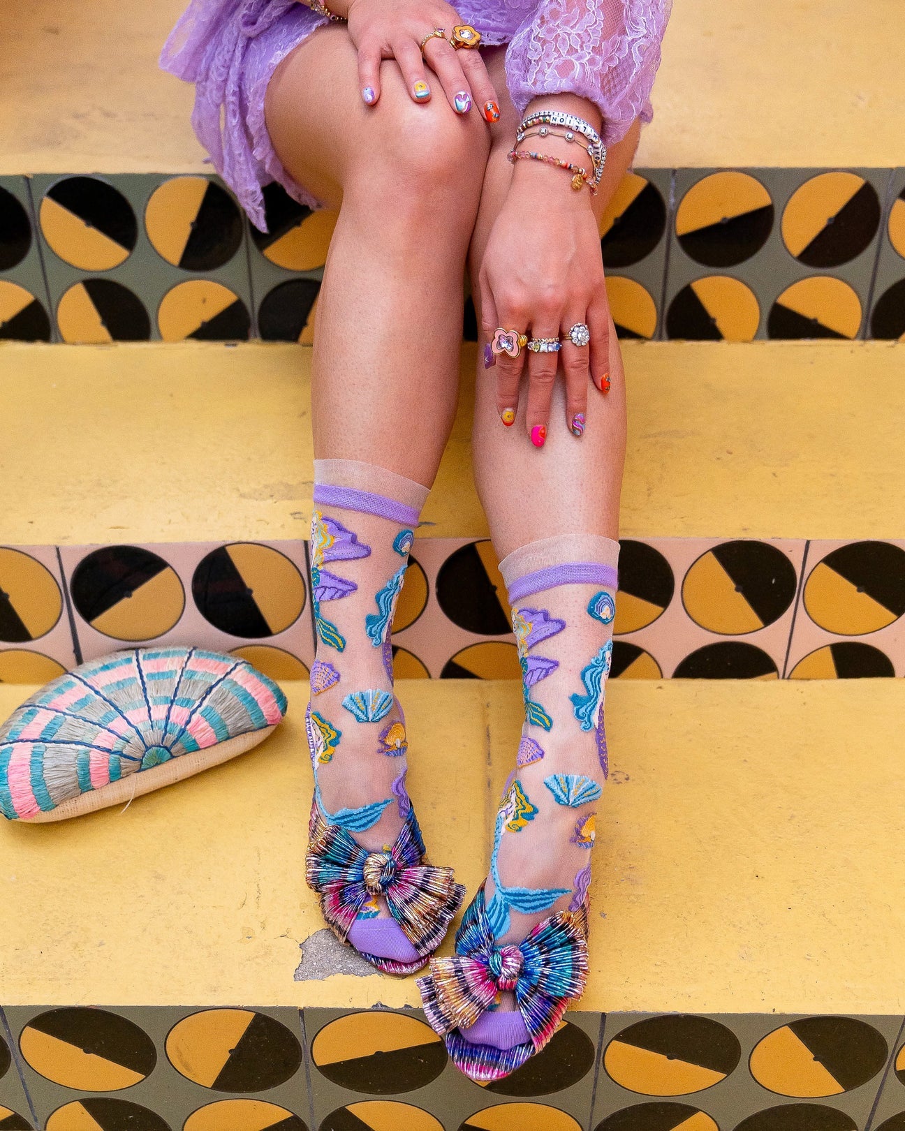 Sock Candy - Whimsical Mermaid Ruffle Sheer Crew Sock -