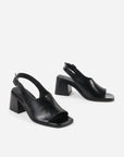 Intentionally Blank - Teresa Slingback Open Toe Block Heel - BLACK LEATHER