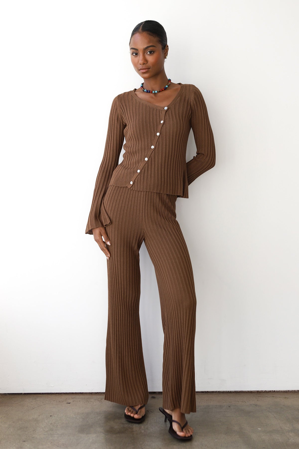 Theresa Ribbed Pant - Chocolate