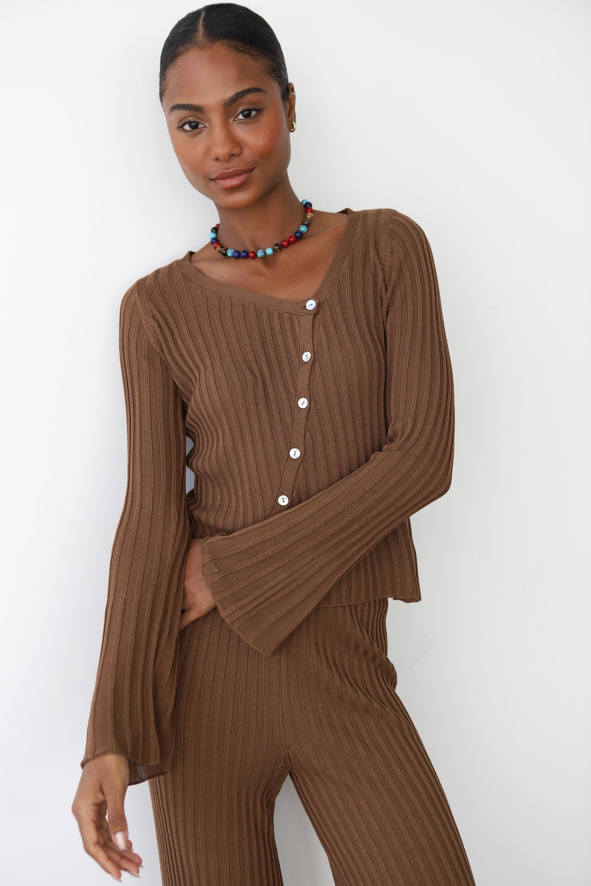 Theresa Ribbed Pant - Chocolate