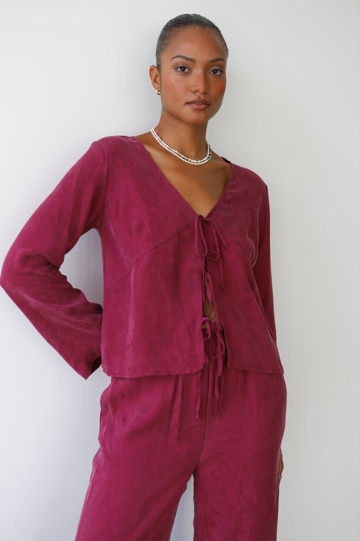 The Tie Front Top - Plum