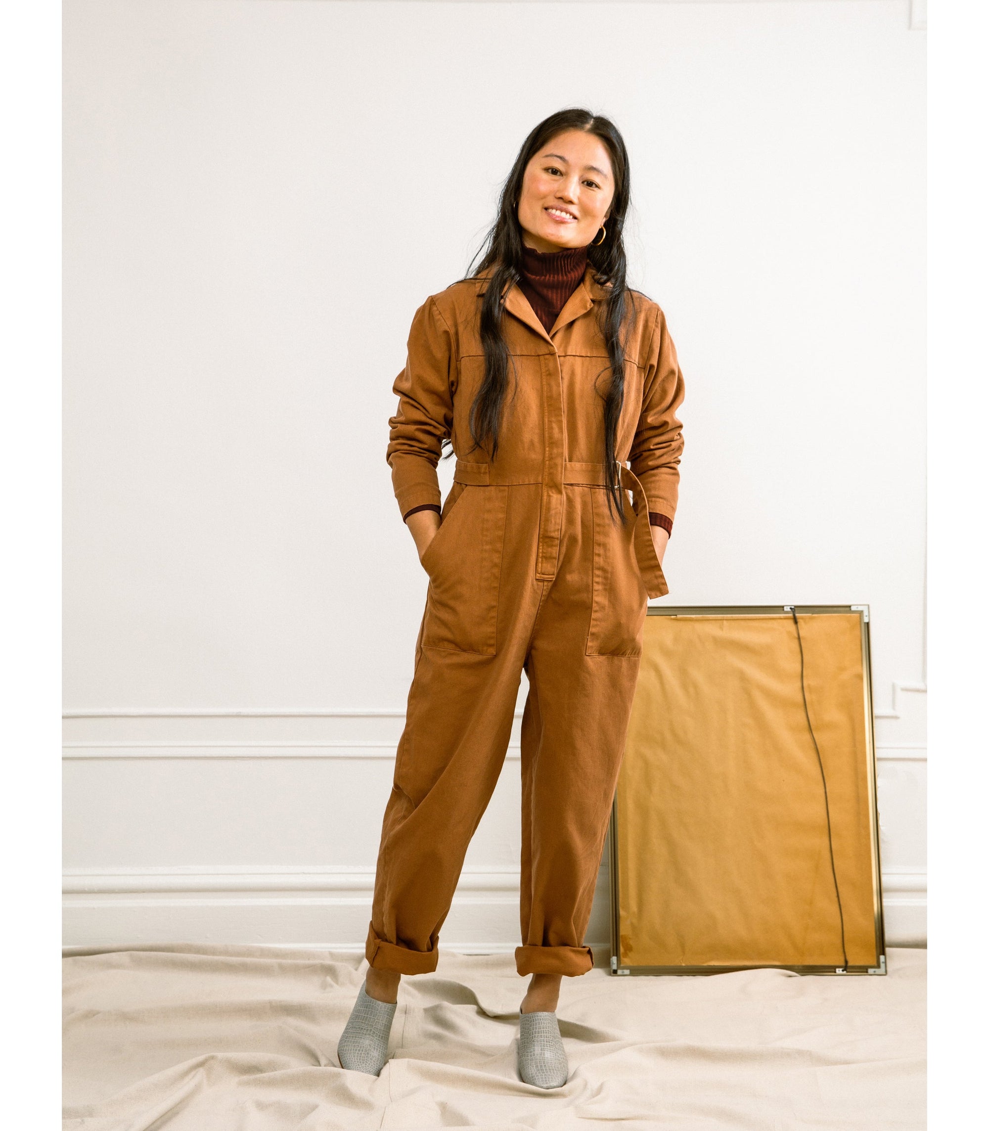 Loup - Wallis Long Sleeve Zip Jumpsuit - Tan -