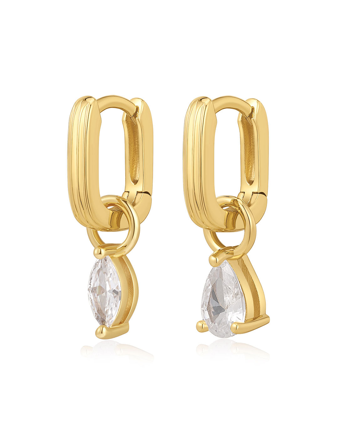 Luv Aj - Mini Ridged Chain Link Stone Huggies - Gold